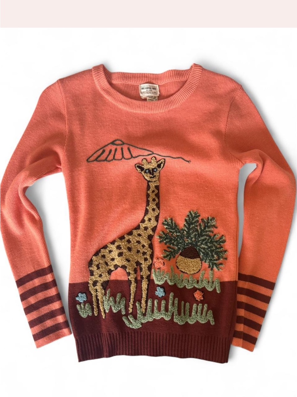 Vintage Coral Giraffe Embroidered Crewneck Sweater